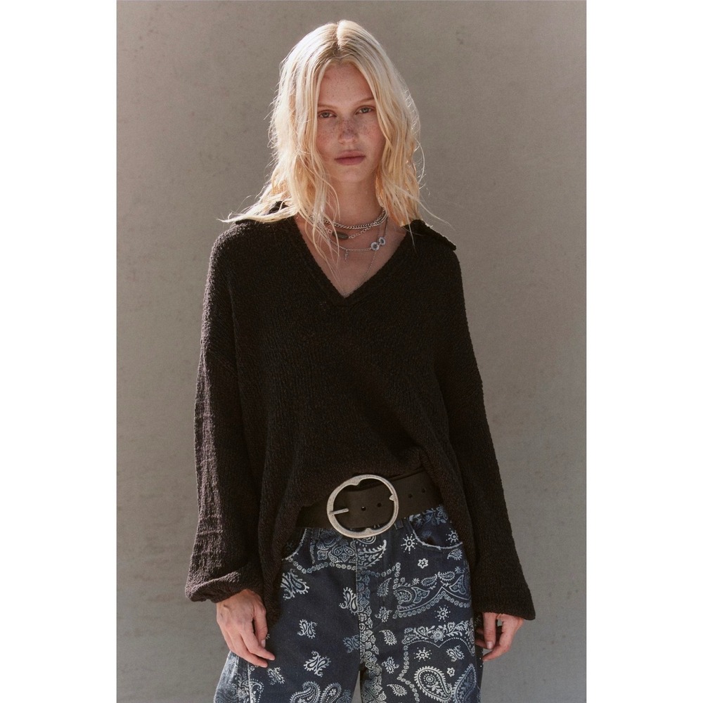 Free People Ren Sweater Pullover Black XS New NWT  oversized casual slouchy